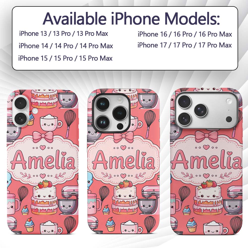 Kawaii Baking Mixer Cake and Cupcake Tools on Custom Name Protective Phone Case Mobile Cover Durable Everyday Smartphone Shock Resistant