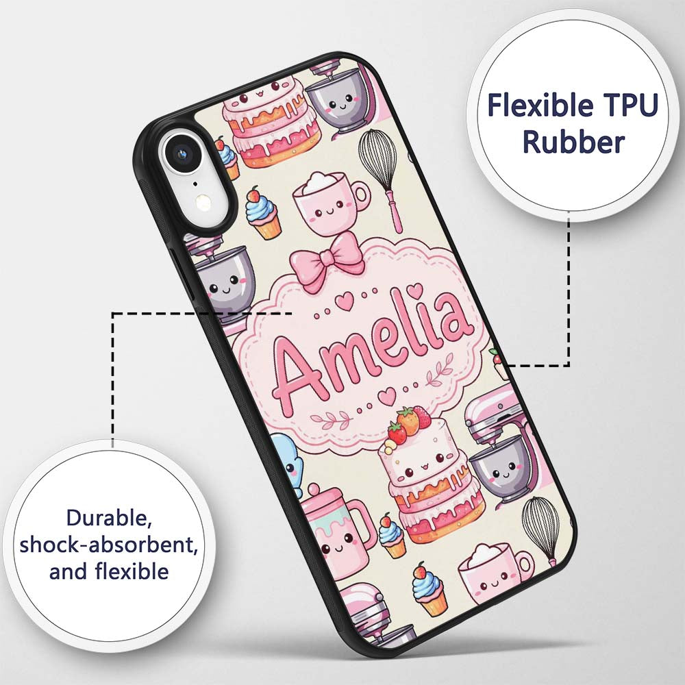 Kawaii Baking Mixer Cake and Cupcake Tools on Custom Name Protective Phone Case Mobile Cover Durable Everyday Smartphone Shock Resistant