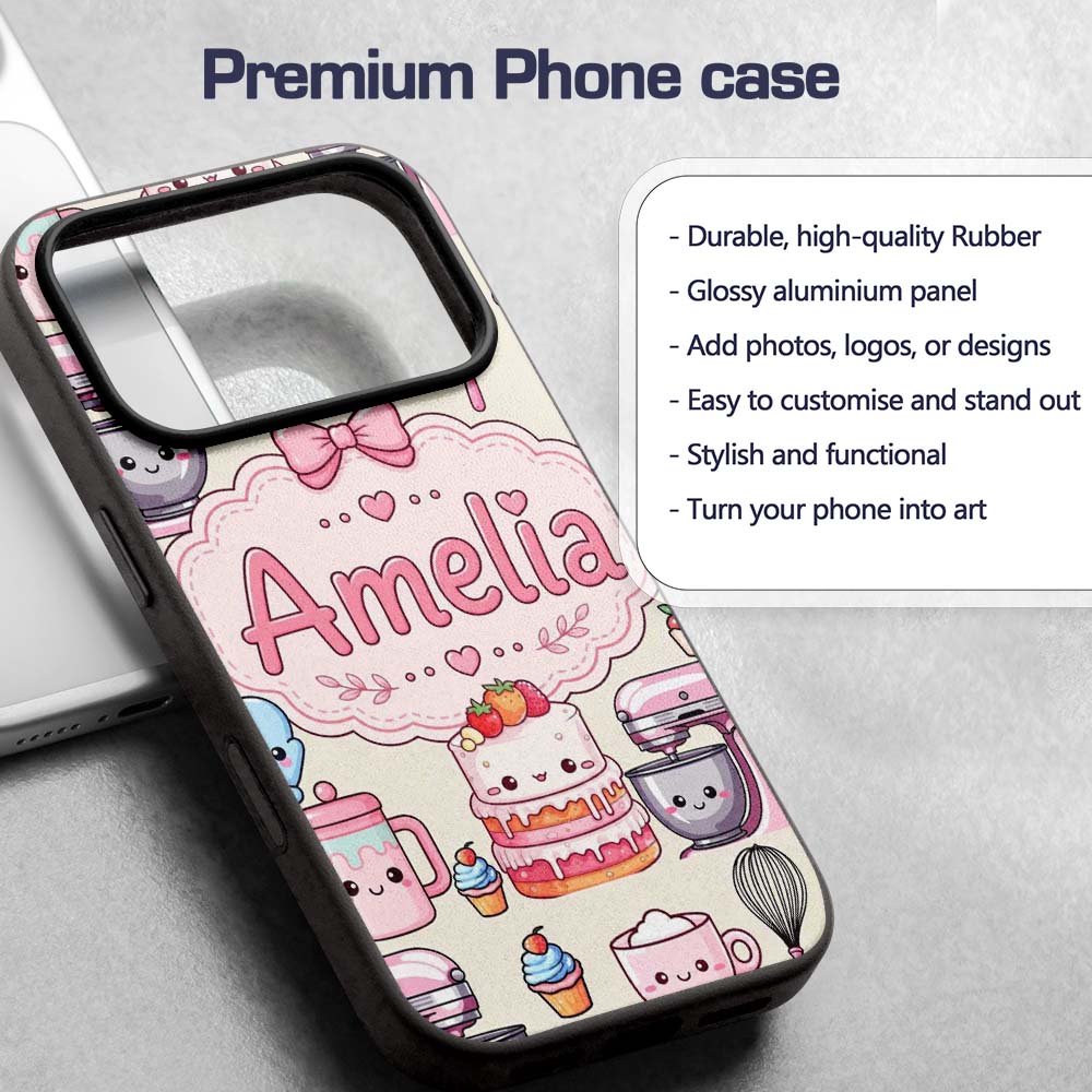 Kawaii Baking Mixer Cake and Cupcake Tools on Custom Name Protective Phone Case Mobile Cover Durable Everyday Smartphone Shock Resistant