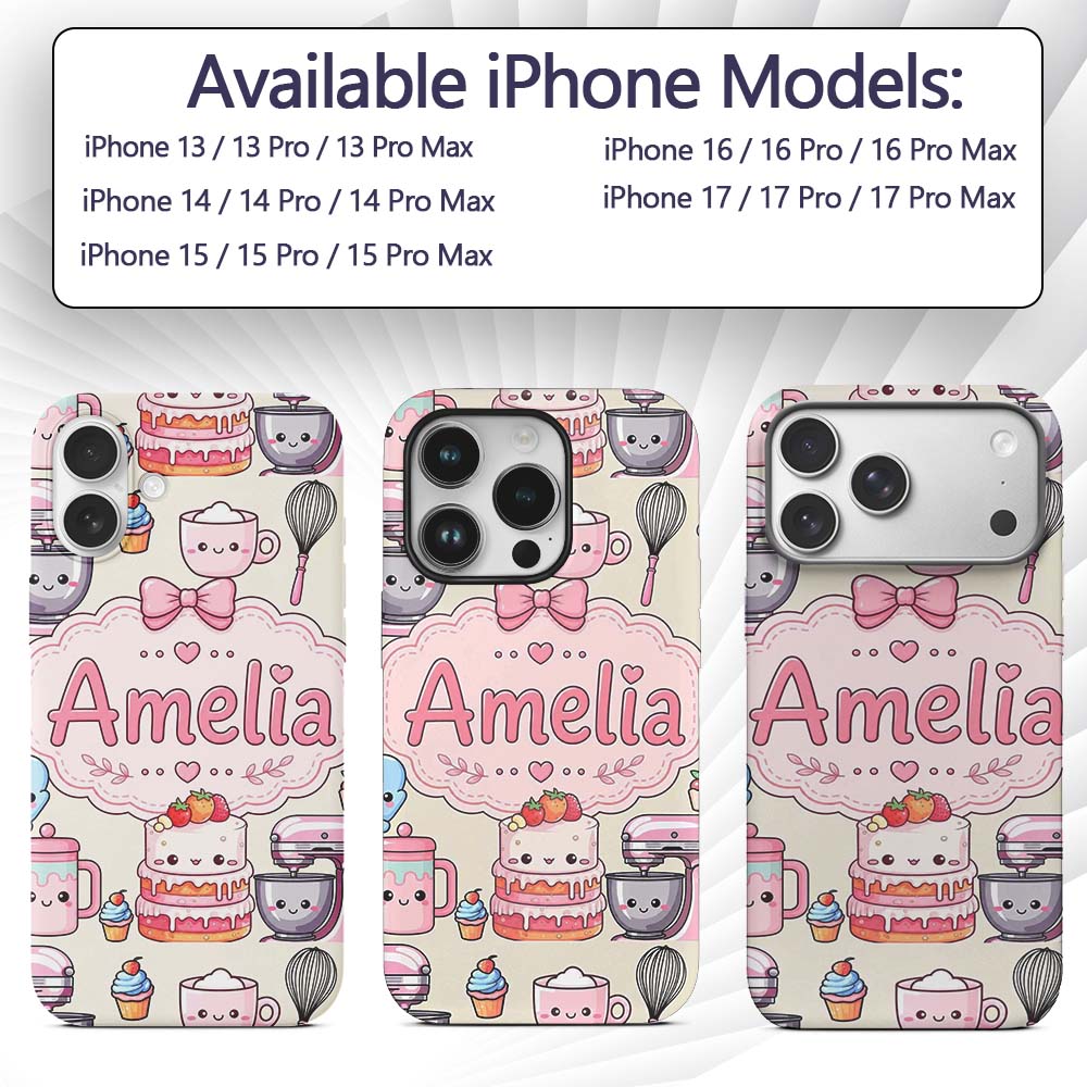 Kawaii Baking Mixer Cake and Cupcake Tools on Custom Name Protective Phone Case Mobile Cover Durable Everyday Smartphone Shock Resistant
