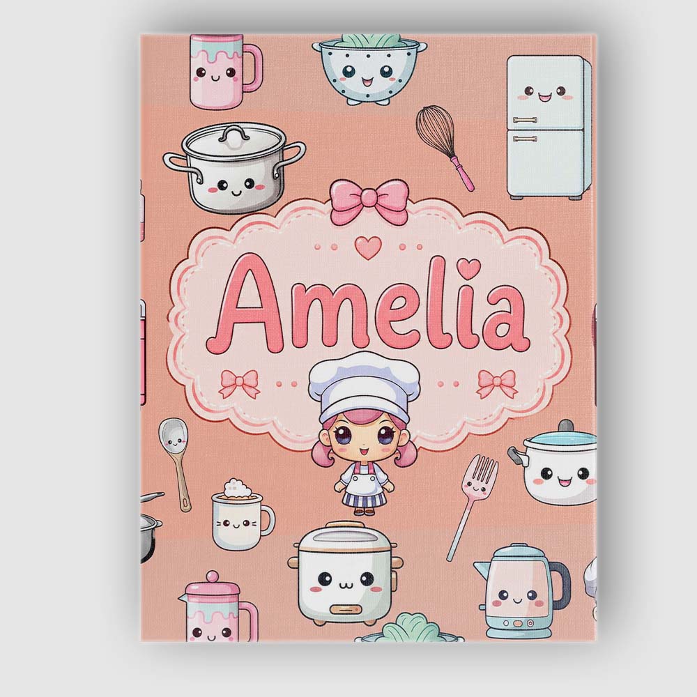 Personalised Name Kawaii Chef Girl Cooking Custom Unique Gift Idea Elegant Feature Canvas Wall Art Print Decor Picture Ready to Hang