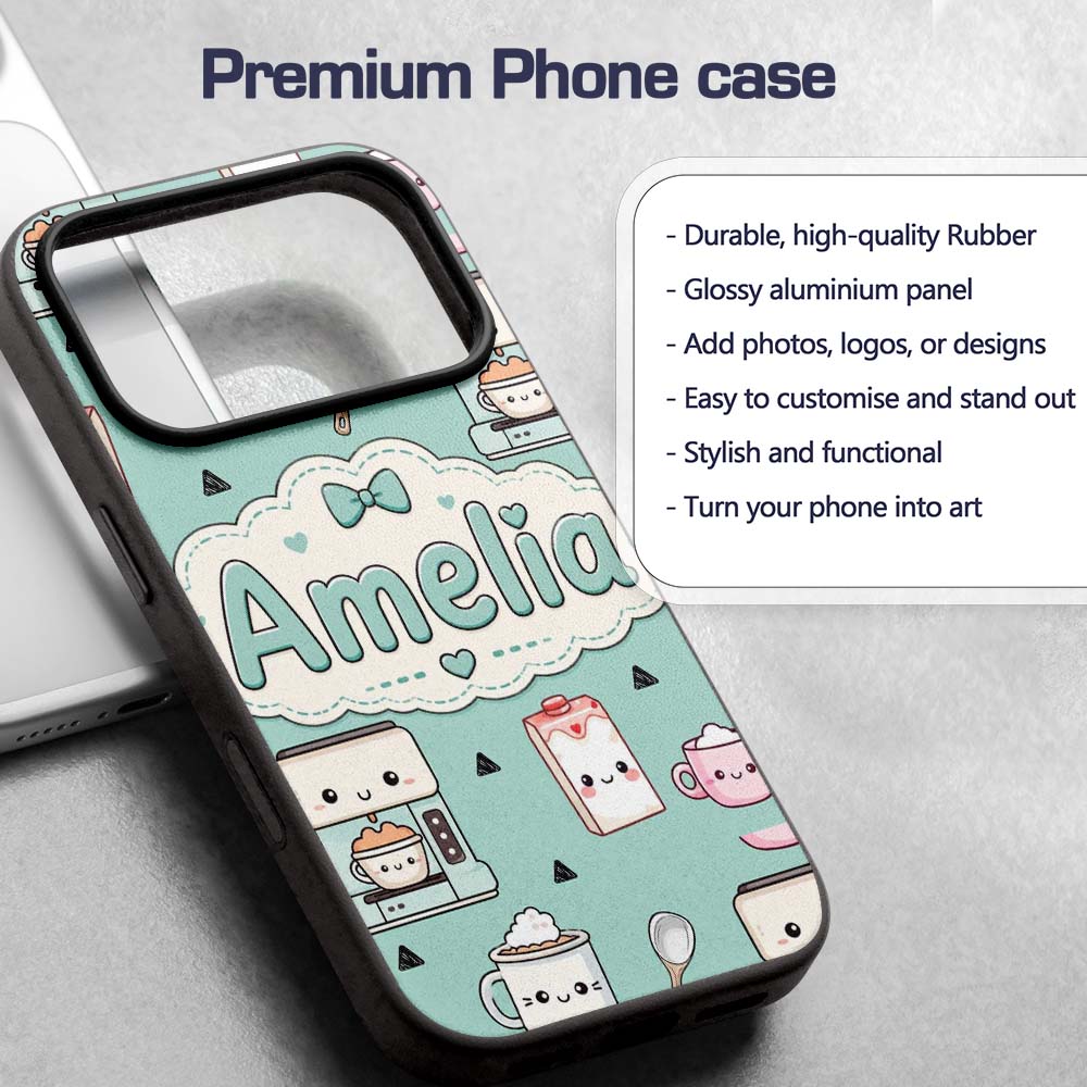 Kawaii Coffee Maker Milk Carton Cups Mint Green Custom Name Protective Phone Case Mobile Cover Durable Everyday Smartphone Shock Resistant