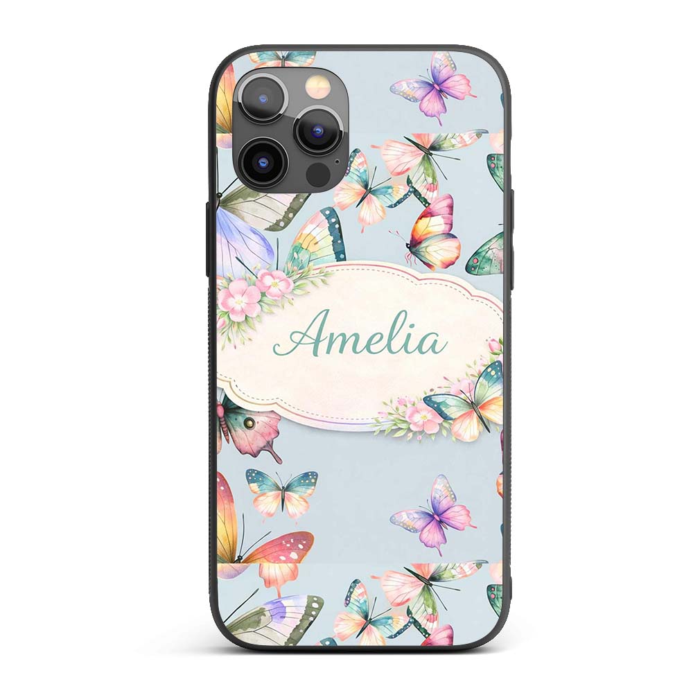 Pastel Watercolor Butterflies Pale Printed Design Custom Name Protective Phone Case Mobile Cover Durable Everyday Smartphone Shock Resistant