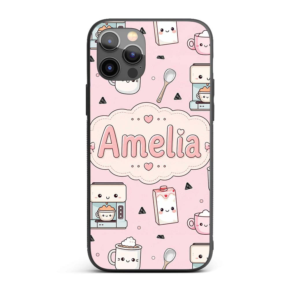 Cute Kawaii Coffee Maker Milk Carton Cups Soft Custom Name Protective Phone Case Mobile Cover Durable Everyday Smartphone Shock Resistant