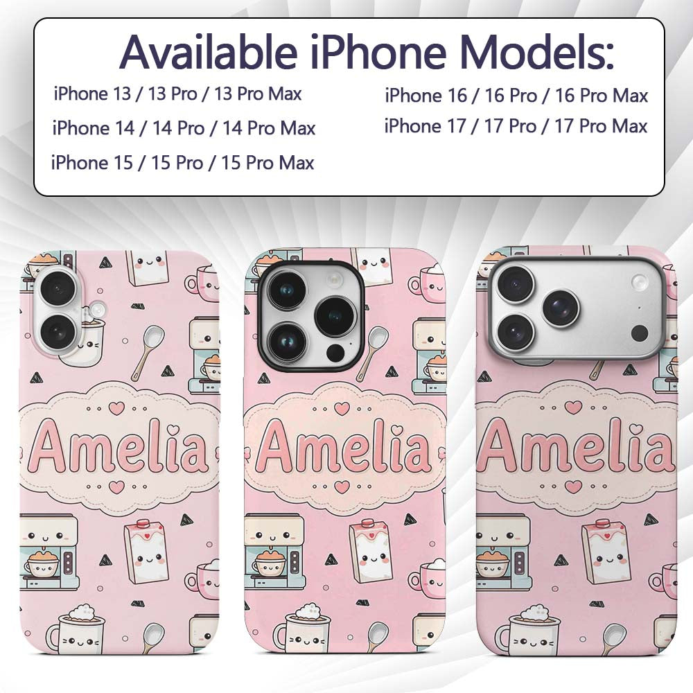 Cute Kawaii Coffee Maker Milk Carton Cups Soft Custom Name Protective Phone Case Mobile Cover Durable Everyday Smartphone Shock Resistant