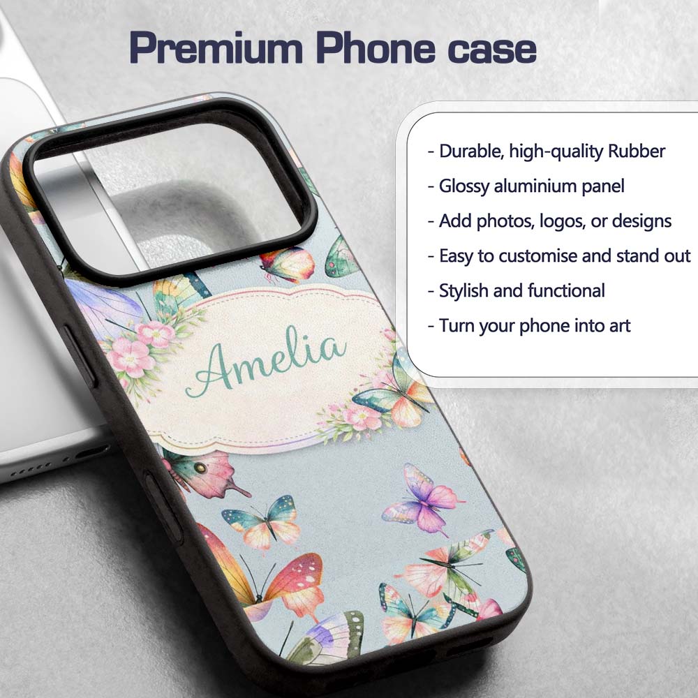 Pastel Watercolor Butterflies Pale Printed Design Custom Name Protective Phone Case Mobile Cover Durable Everyday Smartphone Shock Resistant