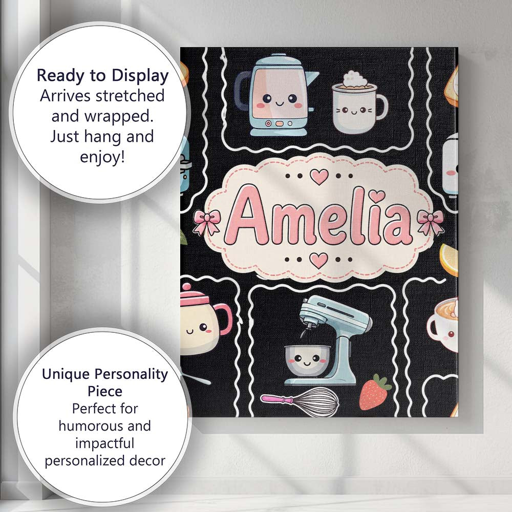 Personalised Name Cute Kawaii Mixer Kettle Custom Unique Gift Idea Elegant Feature Canvas Wall Art Print Decor Picture Ready to Hang