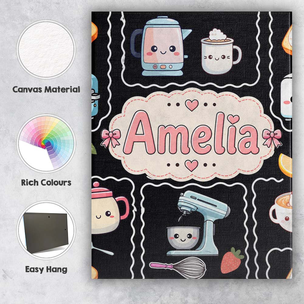 Personalised Name Cute Kawaii Mixer Kettle Custom Unique Gift Idea Elegant Feature Canvas Wall Art Print Decor Picture Ready to Hang