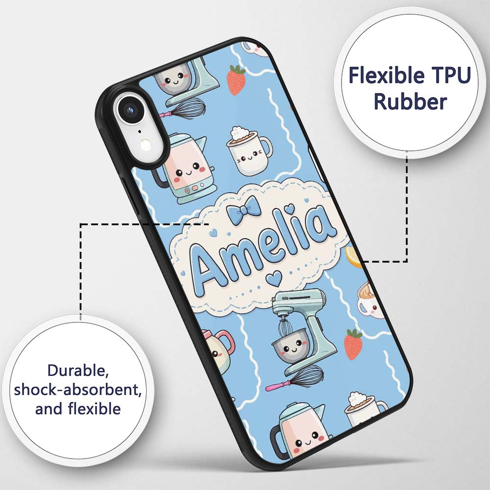 Cute Kawaii Mixer Kettle Fruits Printed Design Custom Name Protective Phone Case Mobile Cover Durable Everyday Smartphone Shock Resistant