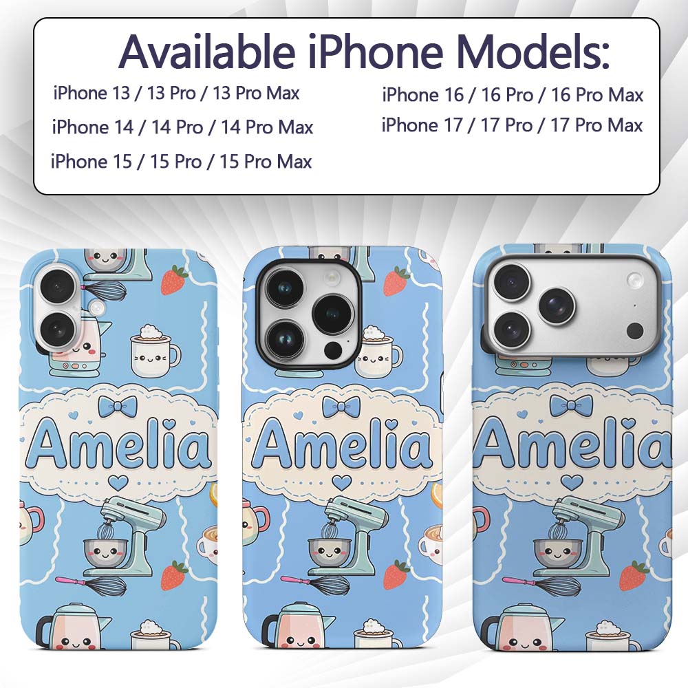 Cute Kawaii Mixer Kettle Fruits Printed Design Custom Name Protective Phone Case Mobile Cover Durable Everyday Smartphone Shock Resistant
