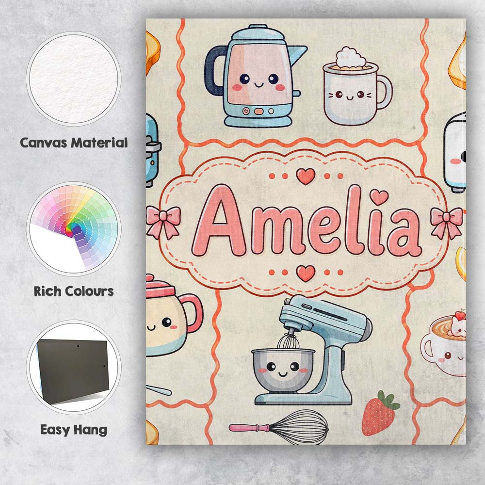 Personalised Name Cute Kawaii Mixer Kettle Custom Unique Gift Idea Elegant Feature Canvas Wall Art Print Decor Picture Ready to Hang