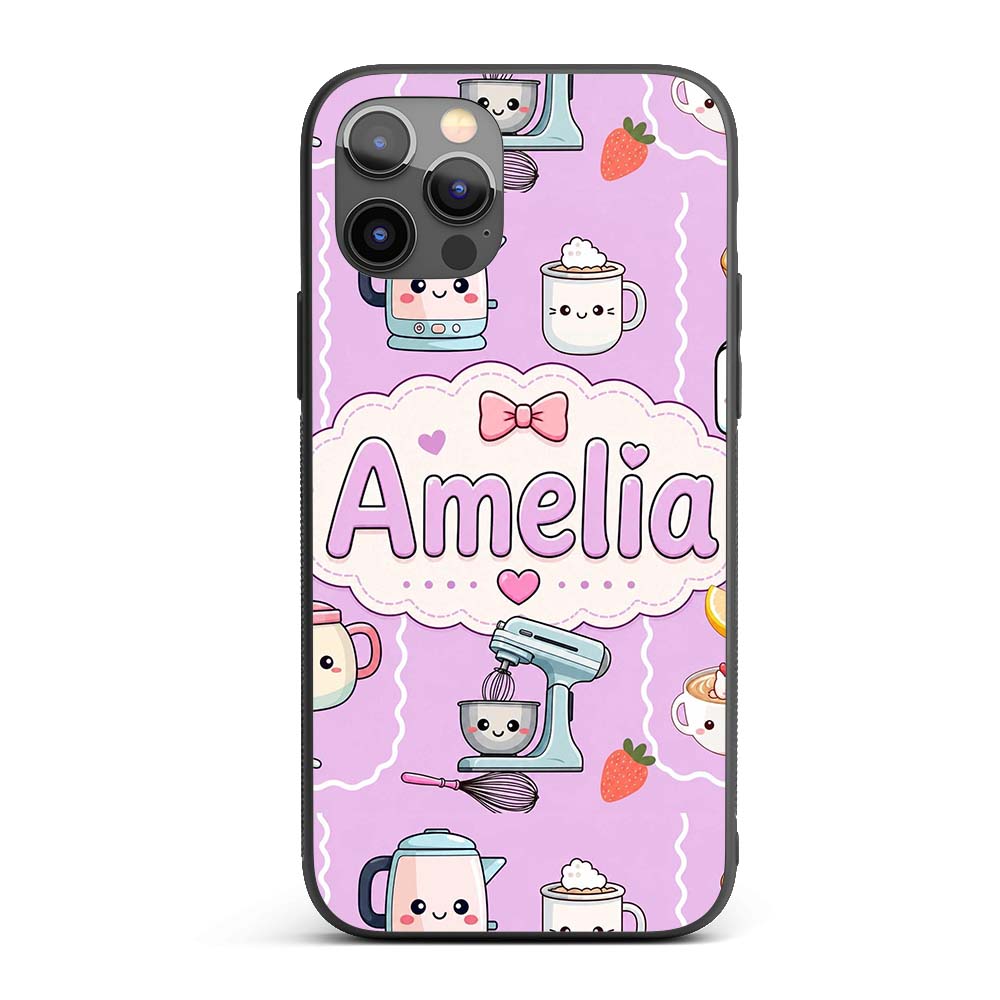 Cute Kawaii Mixer Kettle Fruits Purple Background Custom Name Protective Phone Case Mobile Cover Durable Everyday Smartphone Shock Resistant