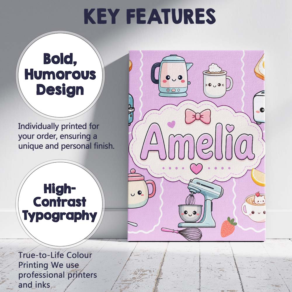 Personalised Name Cute Kawaii Mixer Kettle Custom Unique Gift Idea Elegant Feature Canvas Wall Art Print Decor Picture Ready to Hang