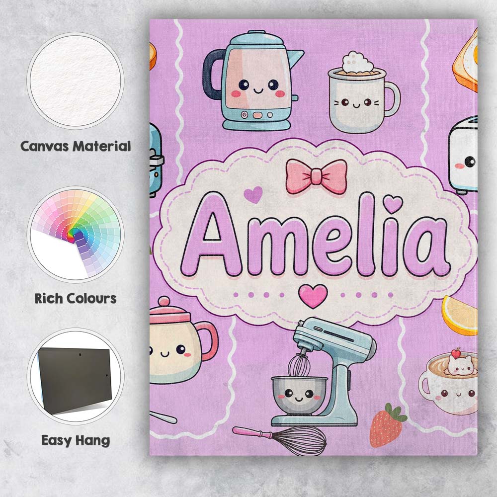 Personalised Name Cute Kawaii Mixer Kettle Custom Unique Gift Idea Elegant Feature Canvas Wall Art Print Decor Picture Ready to Hang