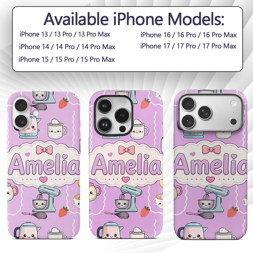 Cute Kawaii Mixer Kettle Fruits Purple Background Custom Name Protective Phone Case Mobile Cover Durable Everyday Smartphone Shock Resistant