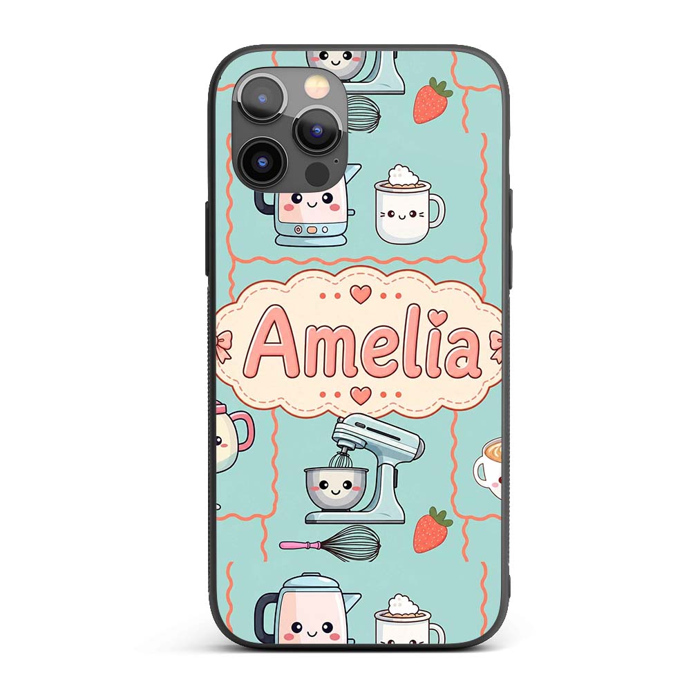 Cute Kawaii Mixer Kettle Fruits Mint Background Custom Name Protective Phone Case Mobile Cover Durable Everyday Smartphone Shock Resistant