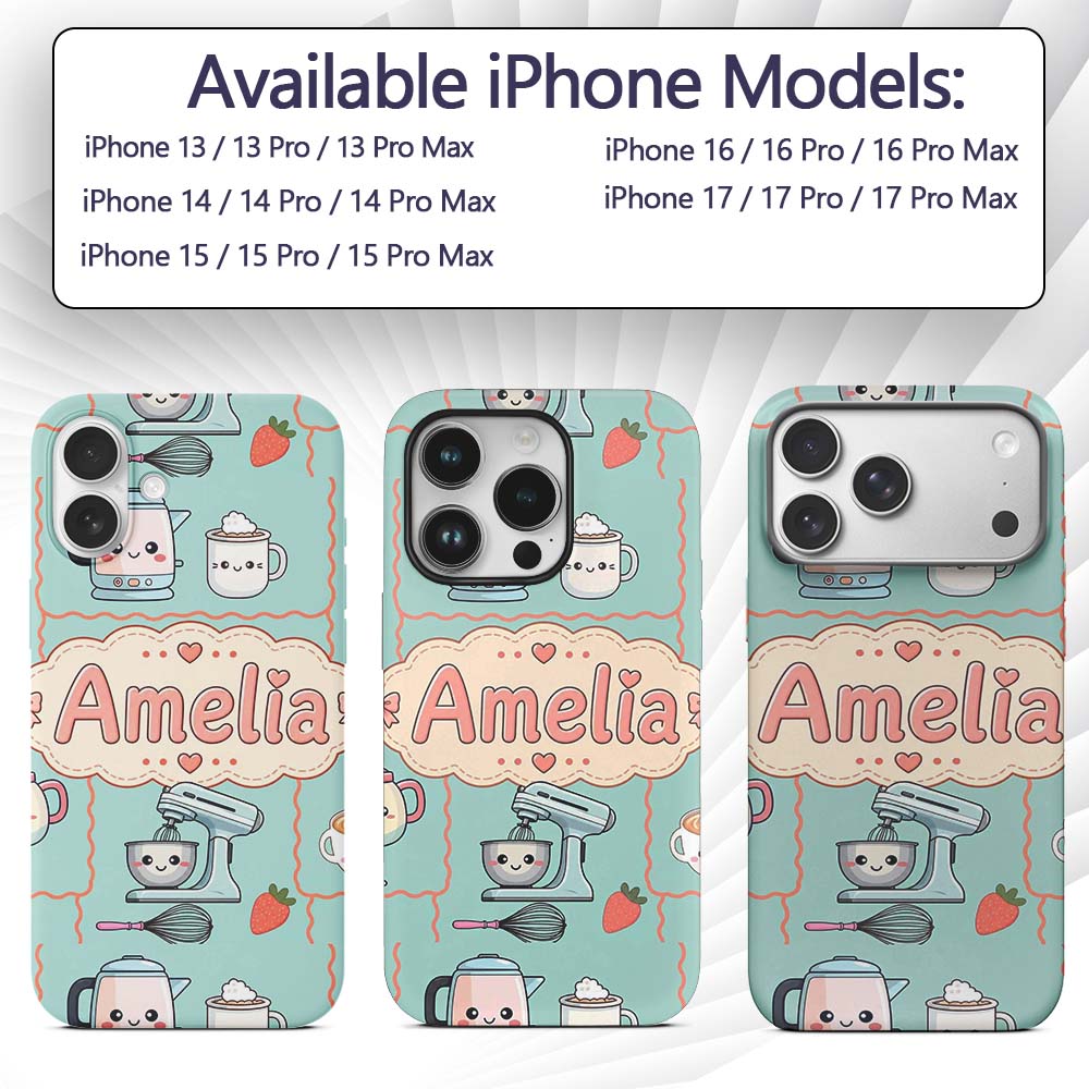 Cute Kawaii Mixer Kettle Fruits Mint Background Custom Name Protective Phone Case Mobile Cover Durable Everyday Smartphone Shock Resistant