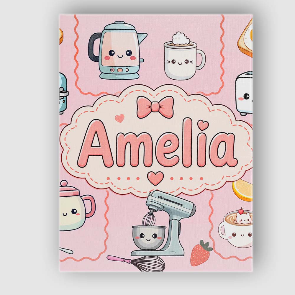Personalised Name Cute Kawaii Mixer Kettle Custom Unique Gift Idea Elegant Feature Canvas Wall Art Print Decor Picture Ready to Hang