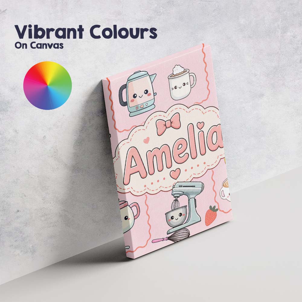 Personalised Name Cute Kawaii Mixer Kettle Custom Unique Gift Idea Elegant Feature Canvas Wall Art Print Decor Picture Ready to Hang