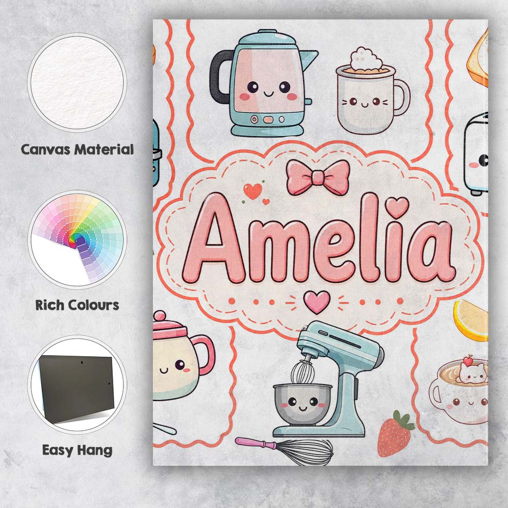 Personalised Name Cute Kawaii Mixer Kettle Custom Unique Gift Idea Elegant Feature Canvas Wall Art Print Decor Picture Ready to Hang