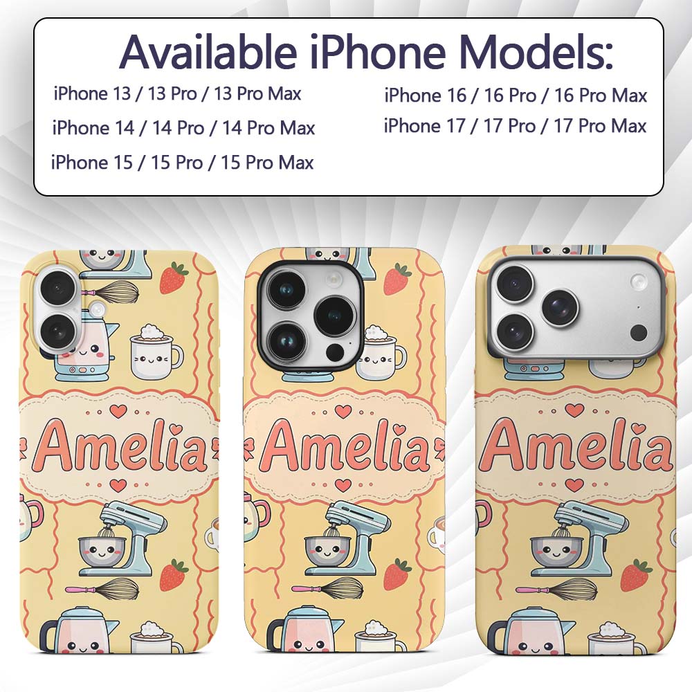Cute Kawaii Mixer Kettle Fruits Yellow Background Custom Name Protective Phone Case Mobile Cover Durable Everyday Smartphone Shock Resistant