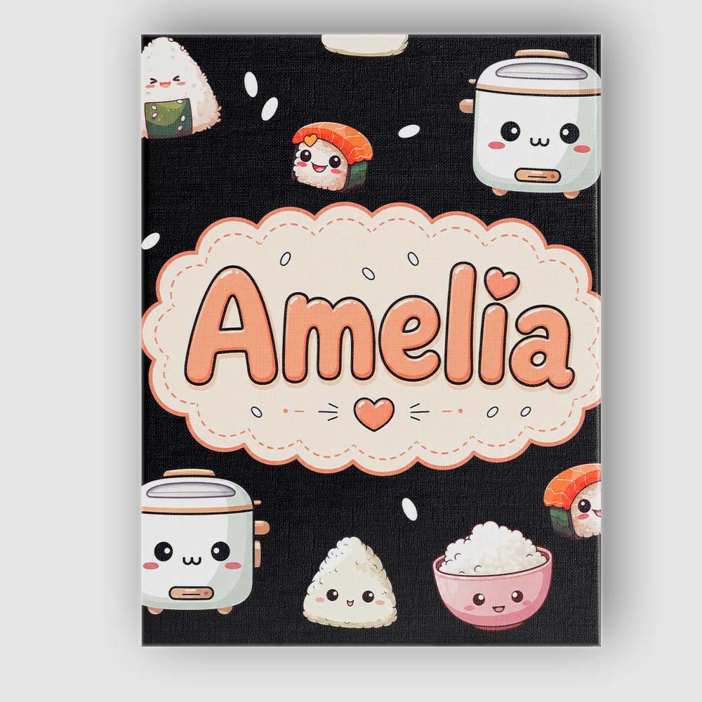 Personalised Name Cute Kawaii Sushi Rice Custom Unique Gift Idea Elegant Feature Canvas Wall Art Print Decor Picture Ready to Hang