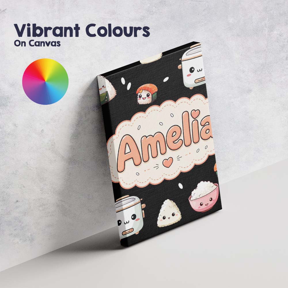 Personalised Name Cute Kawaii Sushi Rice Custom Unique Gift Idea Elegant Feature Canvas Wall Art Print Decor Picture Ready to Hang