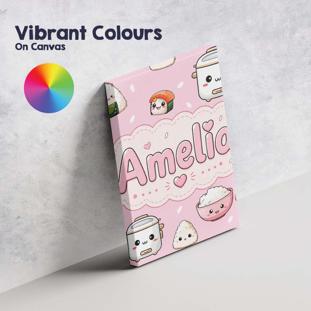 Personalised Name Cute Kawaii Sushi Rice Custom Unique Gift Idea Elegant Feature Canvas Wall Art Print Decor Picture Ready to Hang