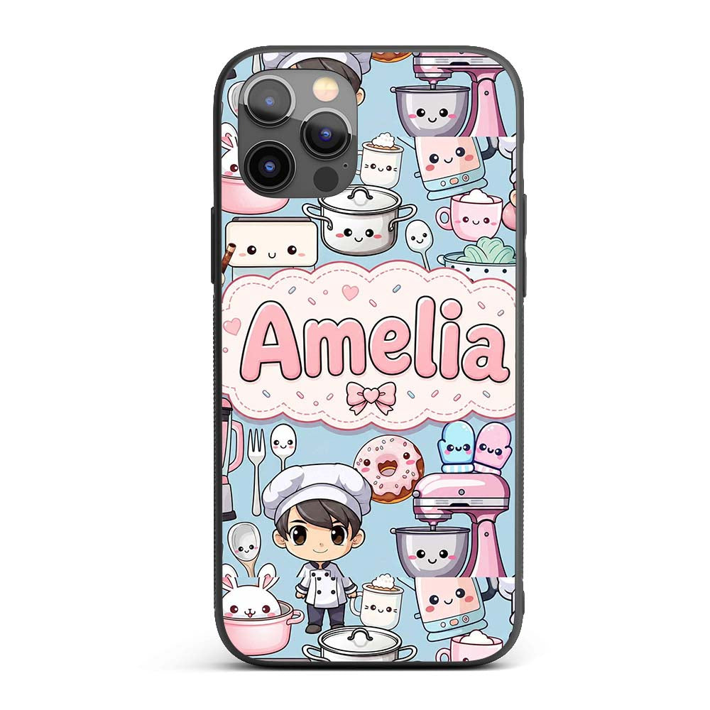 Cute Kawaii Baking Girl Mixer Printed Design Custom Name Protective Phone Case Mobile Cover Durable Everyday Smartphone Shock Resistant