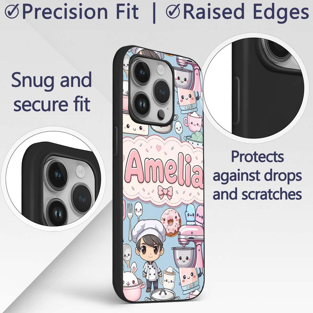 Cute Kawaii Baking Girl Mixer Printed Design Custom Name Protective Phone Case Mobile Cover Durable Everyday Smartphone Shock Resistant