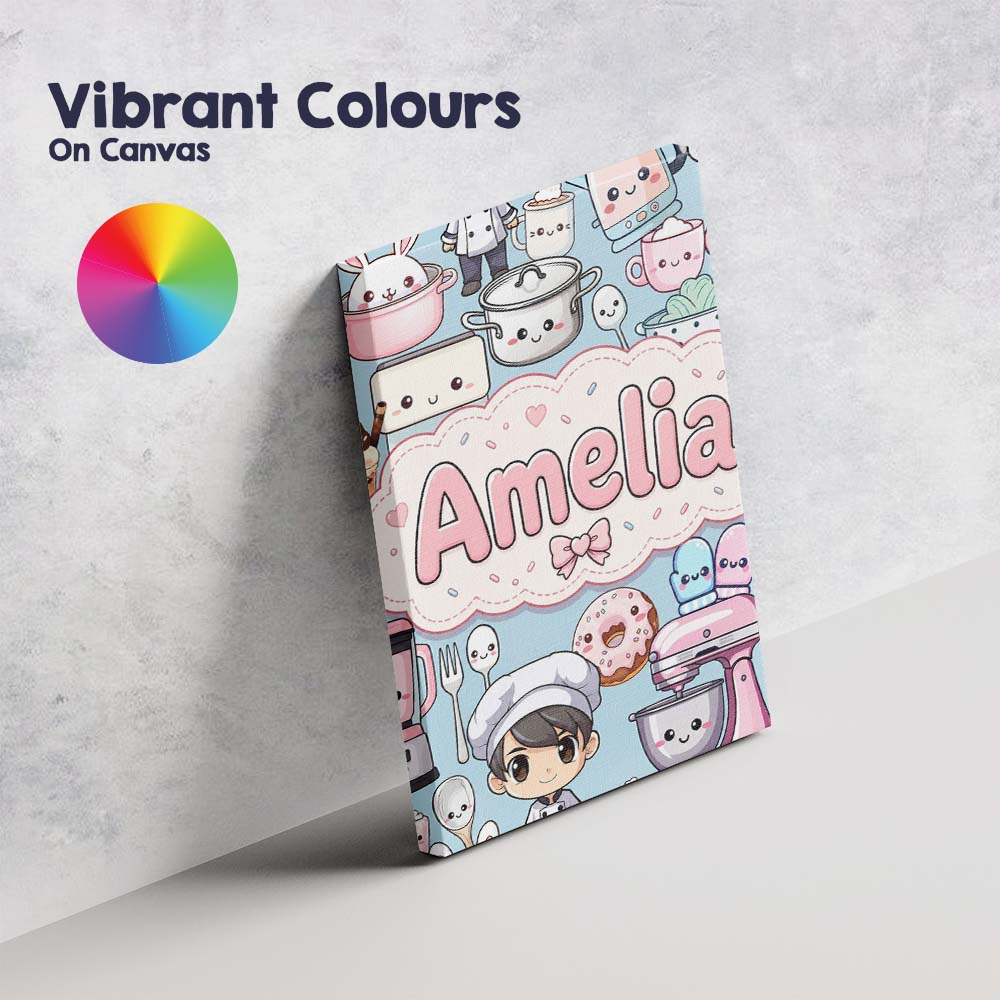 Personalised Name Cute Kawaii Baking Girl Custom Unique Gift Idea Elegant Feature Canvas Wall Art Print Decor Picture Ready to Hang