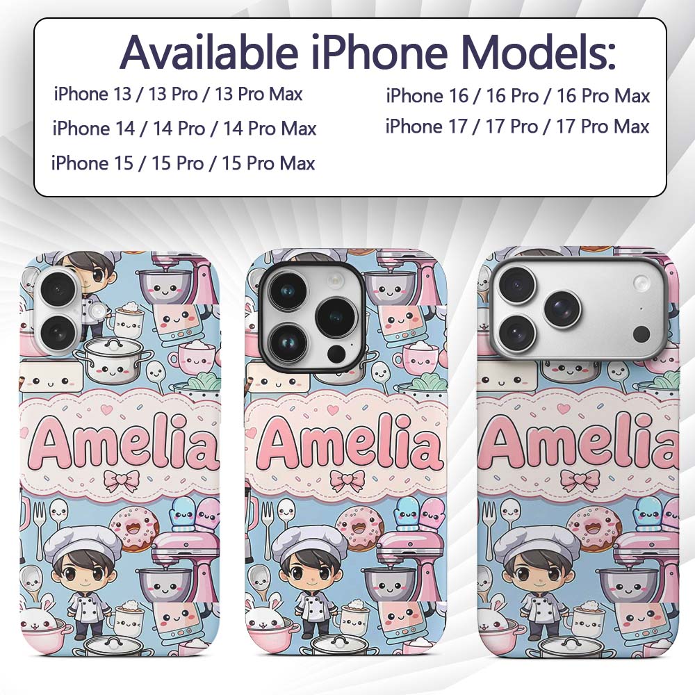 Cute Kawaii Baking Girl Mixer Printed Design Custom Name Protective Phone Case Mobile Cover Durable Everyday Smartphone Shock Resistant