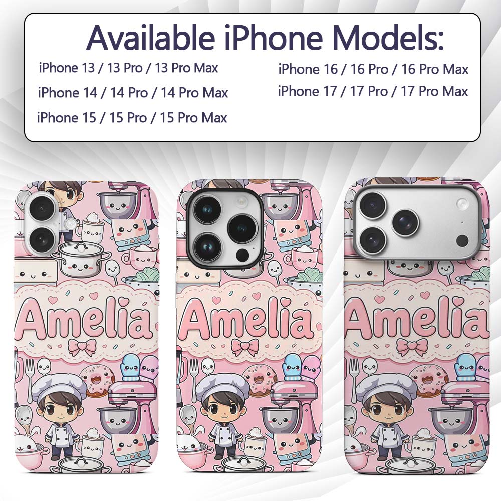 Cute Kawaii Baking Girl Appliances Utensils Soft Custom Name Protective Phone Case Mobile Cover Durable Everyday Smartphone Shock Resistant