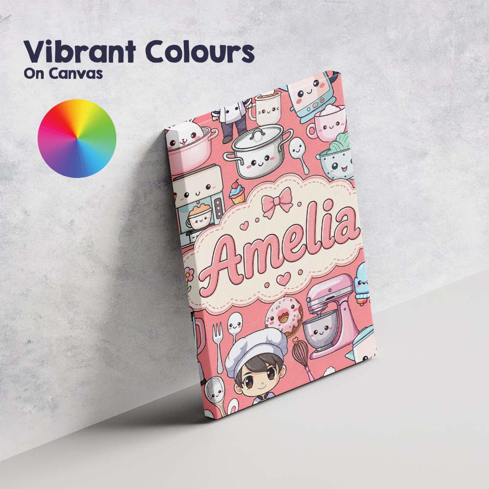 Personalised Name Cute Kawaii Baking Girl Custom Unique Gift Idea Elegant Feature Canvas Wall Art Print Decor Picture Ready to Hang