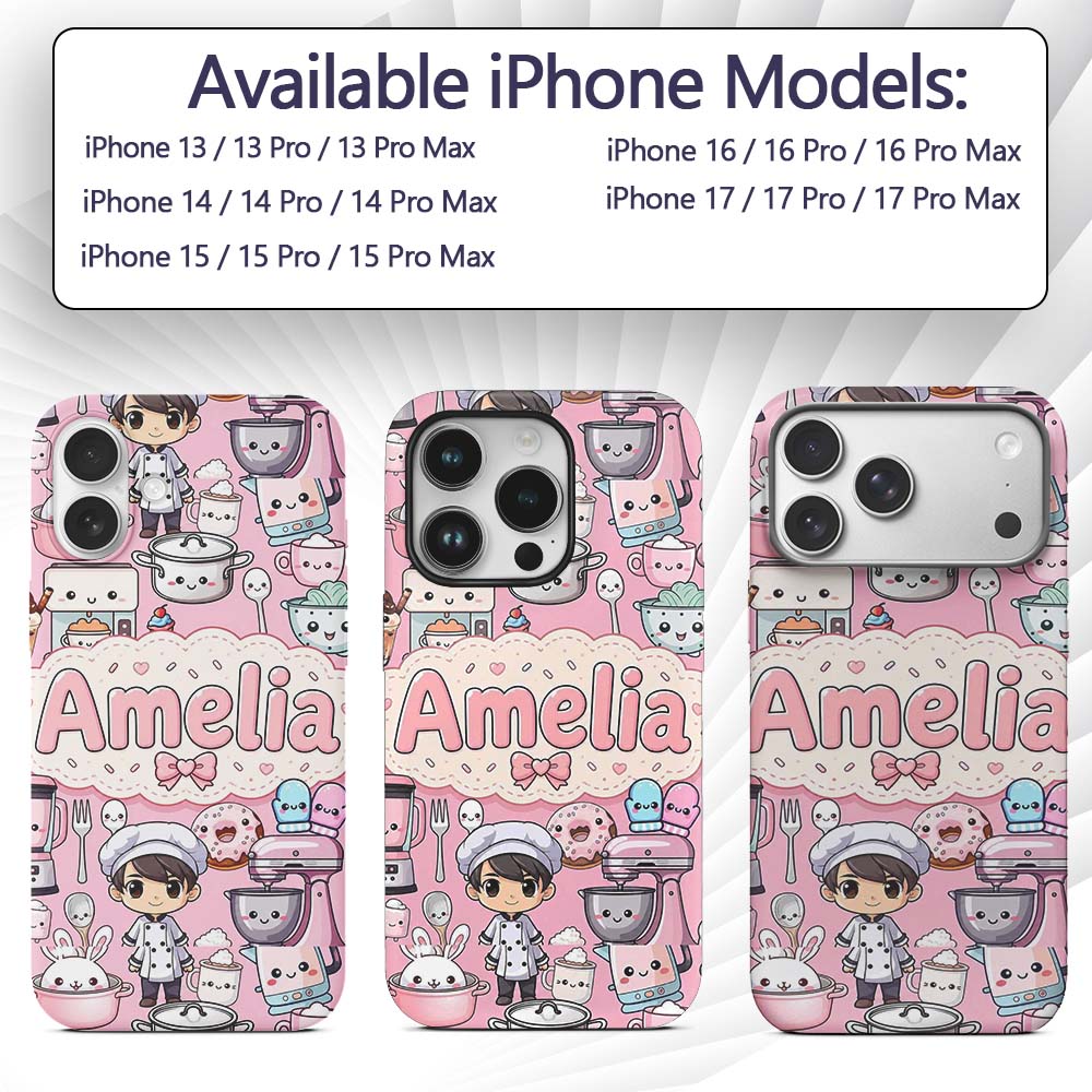 Cute Kawaii Baking Girl Appliances Utensils Light Custom Name Protective Phone Case Mobile Cover Durable Everyday Smartphone Shock Resistant