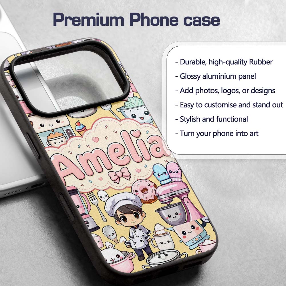 Cute Kawaii Baking Girl Appliances Printed Design Custom Name Protective Phone Case Mobile Cover Durable Everyday Smartphone Shock Resistant