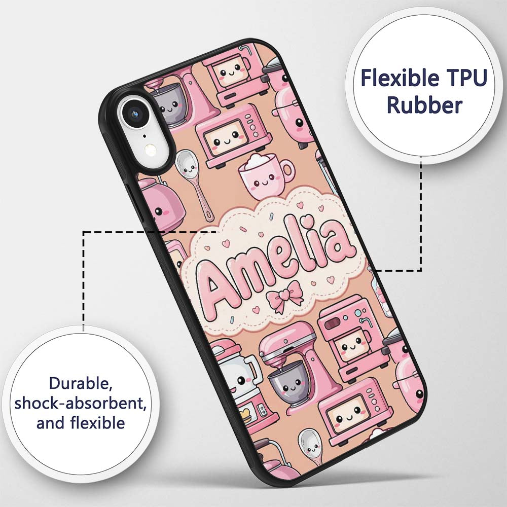 Cute Kawaii Appliances Mixer Toaster Blender Custom Name Protective Phone Case Mobile Cover Durable Everyday Smartphone Shock Resistant