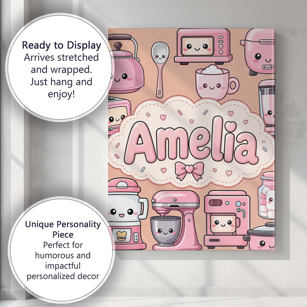 Personalised Name Cute Kawaii Appliances Custom Unique Gift Idea Elegant Feature Canvas Wall Art Print Decor Picture Ready to Hang