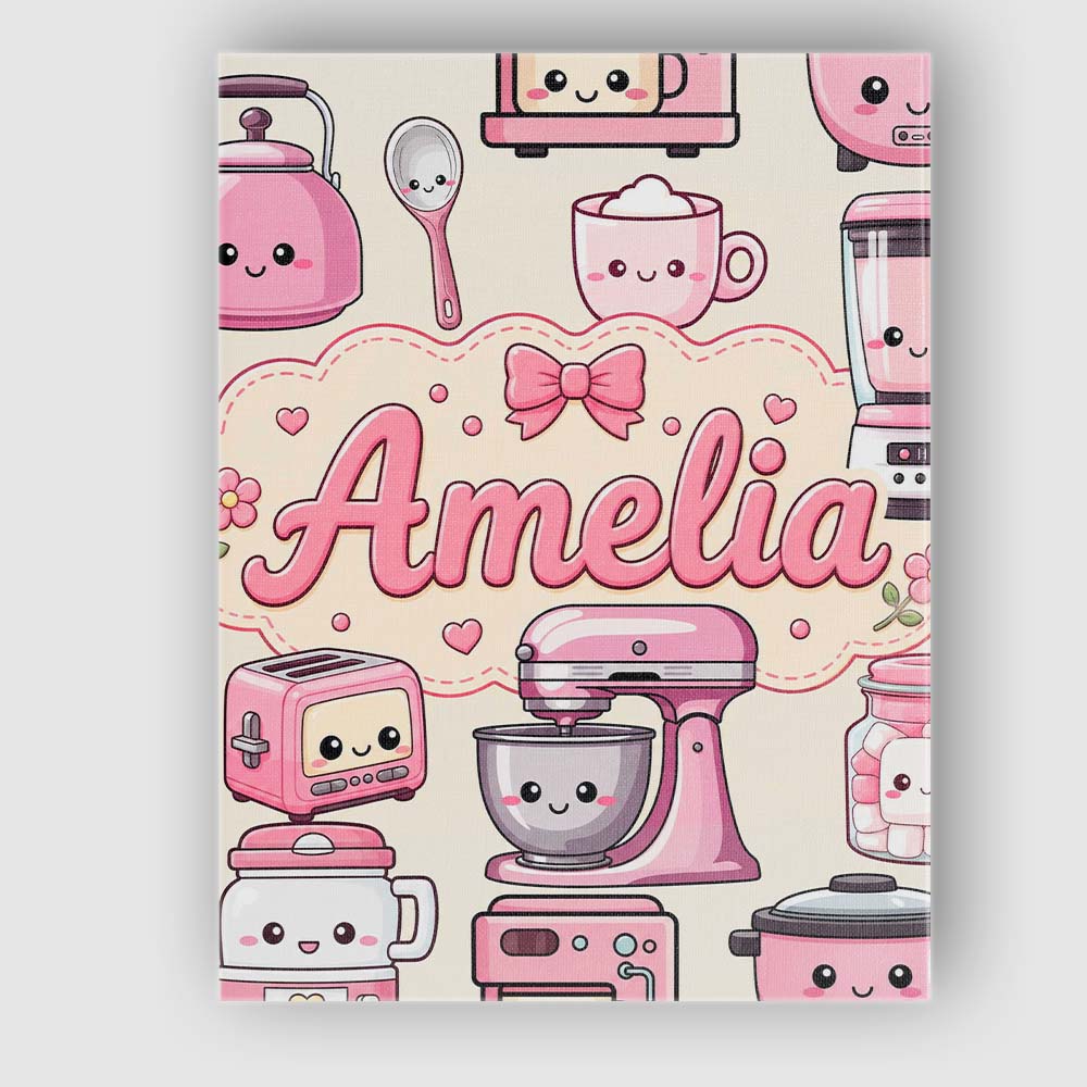 Personalised Name Cute Kawaii Appliances Custom Unique Gift Idea Elegant Feature Canvas Wall Art Print Decor Picture Ready to Hang