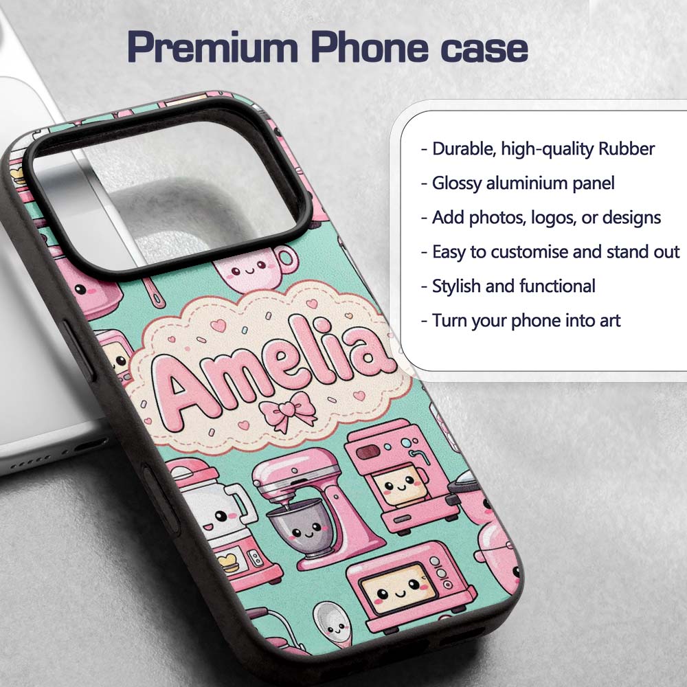 Cute Kawaii Appliances Mixer Toaster Blender Mint Custom Name Protective Phone Case Mobile Cover Durable Everyday Smartphone Shock Resistant