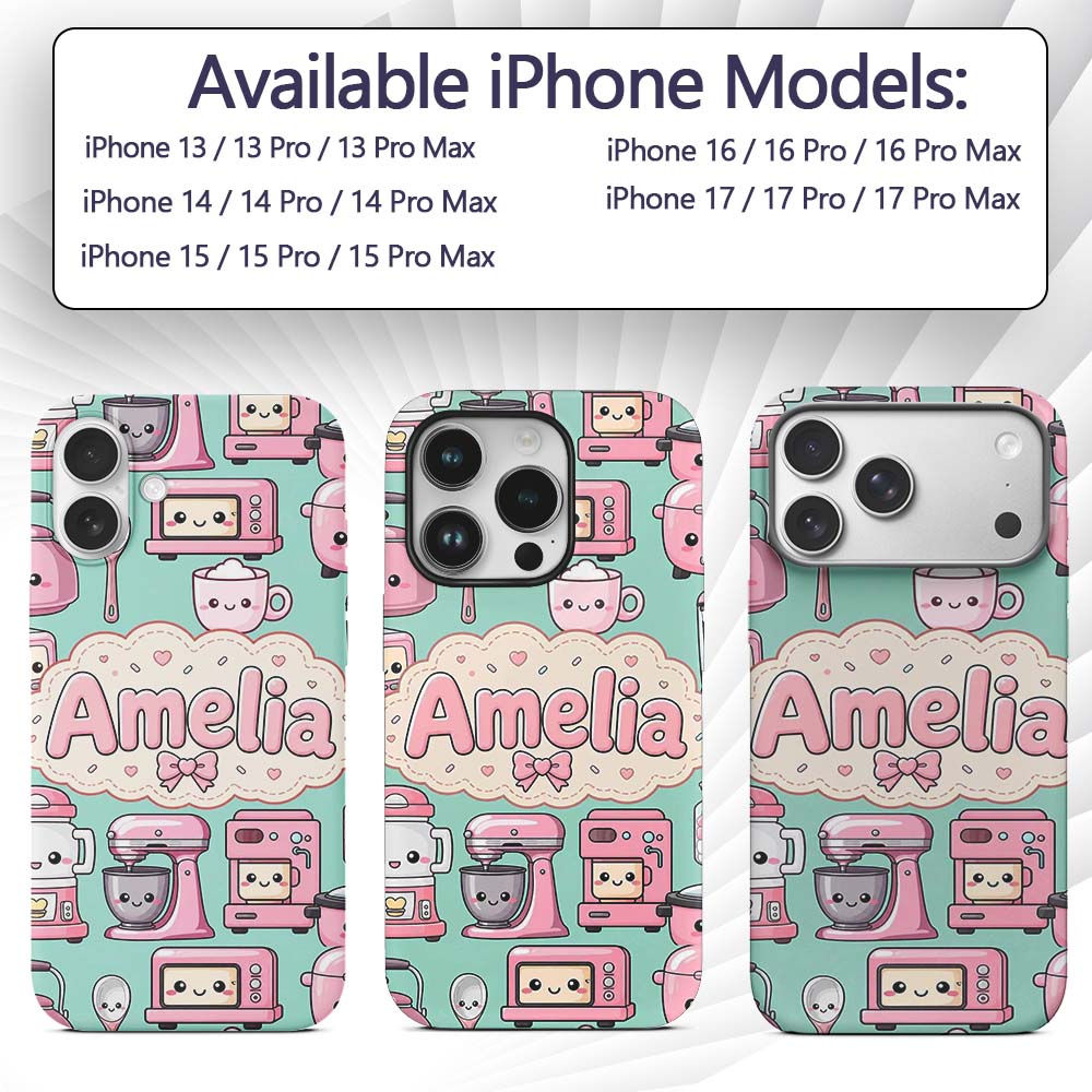 Cute Kawaii Appliances Mixer Toaster Blender Mint Custom Name Protective Phone Case Mobile Cover Durable Everyday Smartphone Shock Resistant