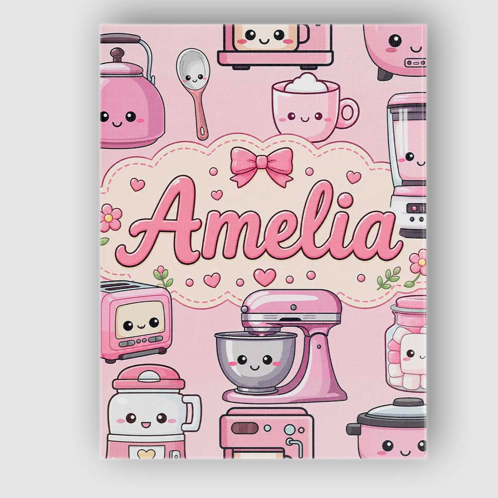 Personalised Name Cute Kawaii Appliances Custom Unique Gift Idea Elegant Feature Canvas Wall Art Print Decor Picture Ready to Hang