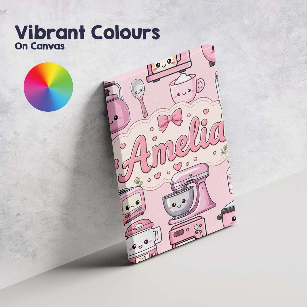 Personalised Name Cute Kawaii Appliances Custom Unique Gift Idea Elegant Feature Canvas Wall Art Print Decor Picture Ready to Hang