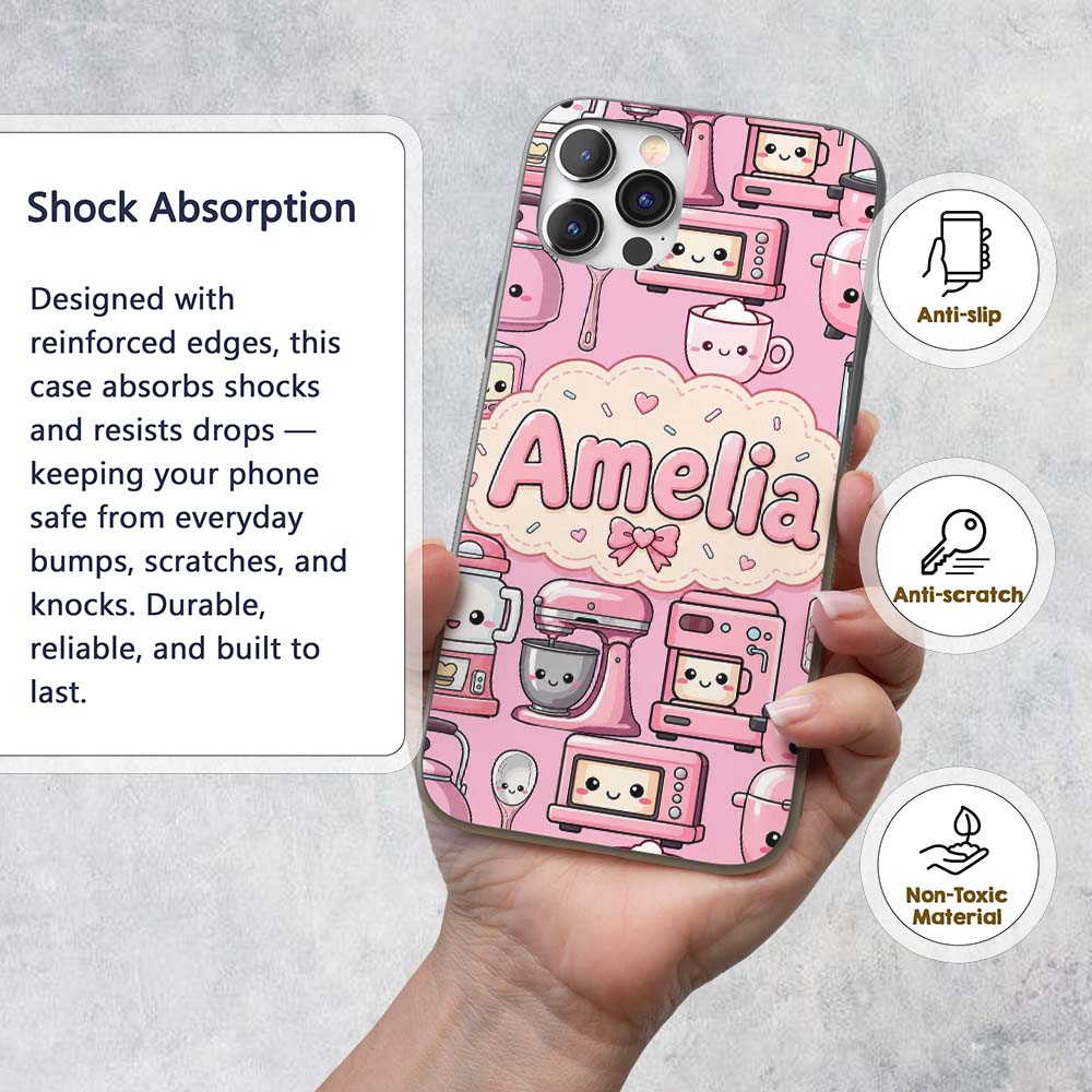 Cute Kawaii Appliances Mixer Toaster Blender Custom Name Protective Phone Case Mobile Cover Durable Everyday Smartphone Shock Resistant