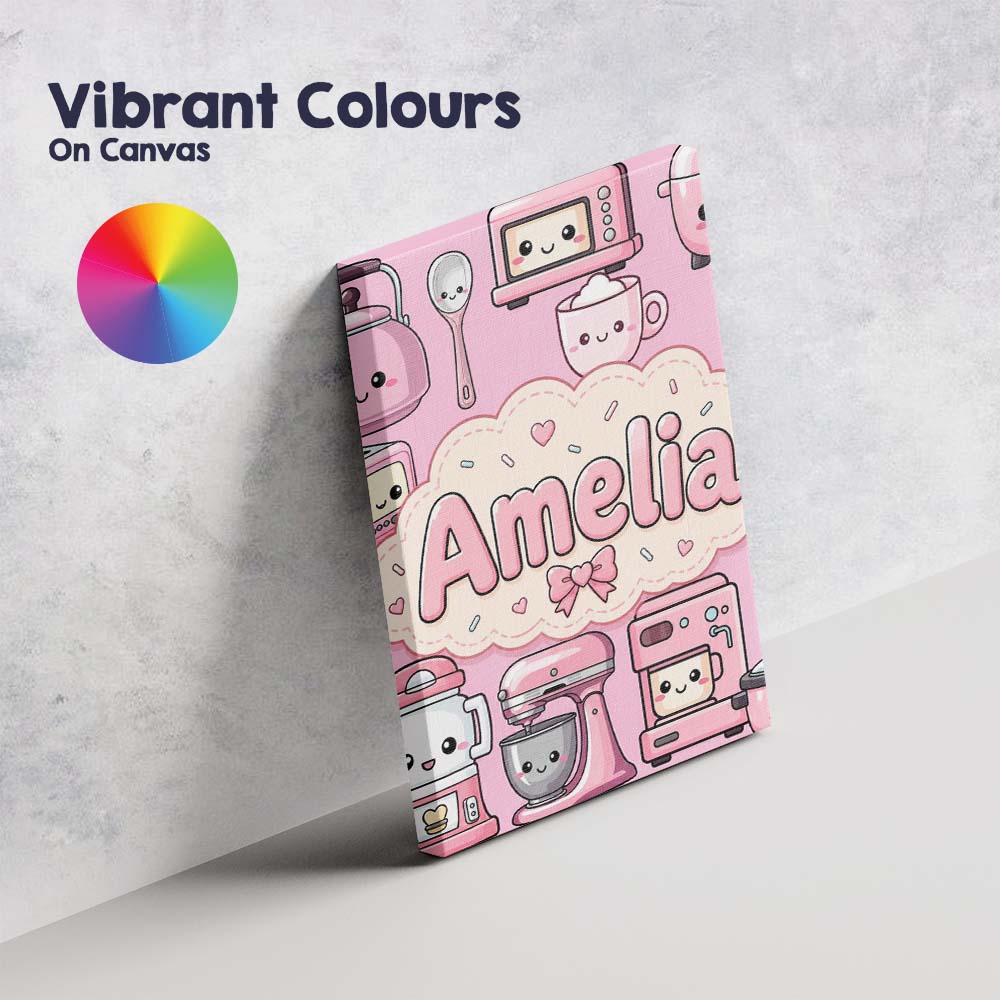 Personalised Name Cute Kawaii Appliances Custom Unique Gift Idea Elegant Feature Canvas Wall Art Print Decor Picture Ready to Hang