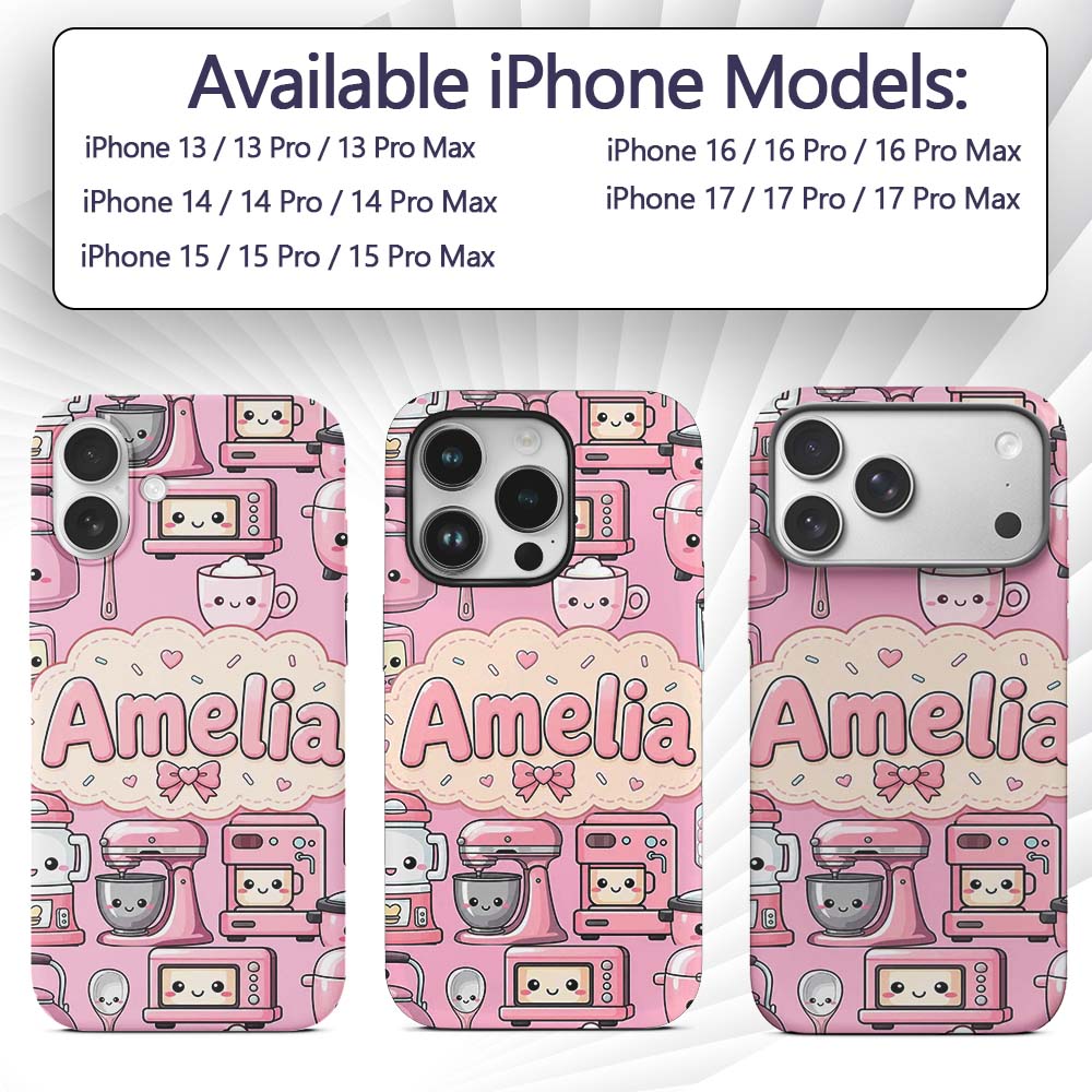 Cute Kawaii Appliances Mixer Toaster Blender Custom Name Protective Phone Case Mobile Cover Durable Everyday Smartphone Shock Resistant