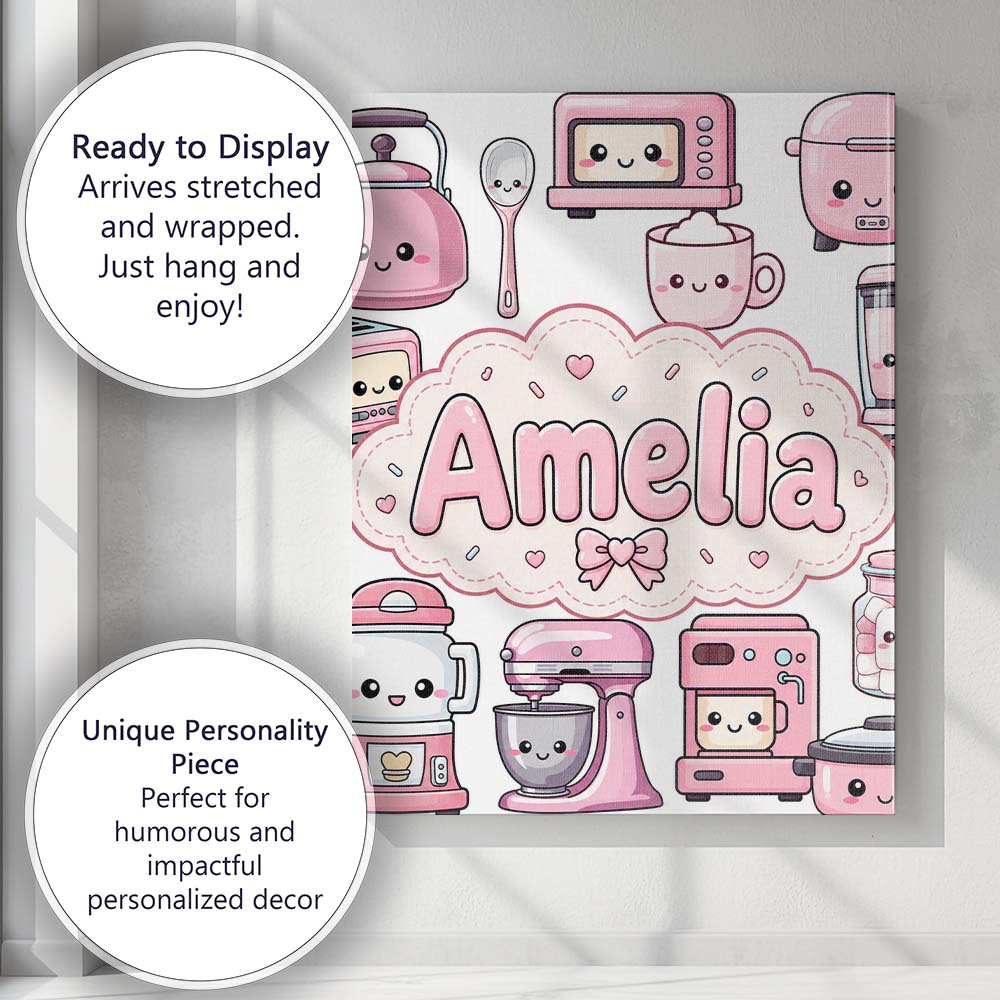 Personalised Name Cute Kawaii Appliances Custom Unique Gift Idea Elegant Feature Canvas Wall Art Print Decor Picture Ready to Hang