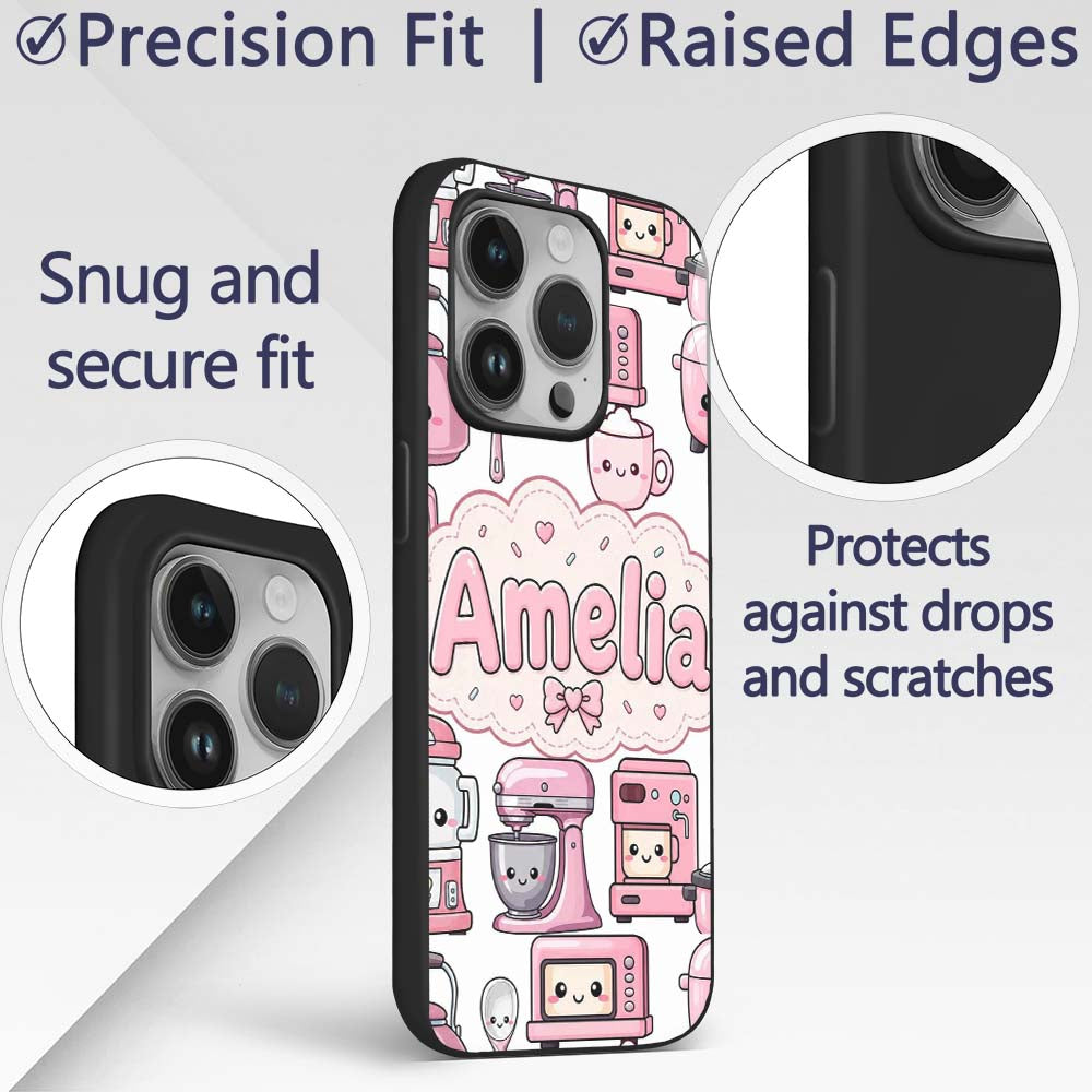 Cute Kawaii Appliances Mixer Toaster Blender Custom Name Protective Phone Case Mobile Cover Durable Everyday Smartphone Shock Resistant