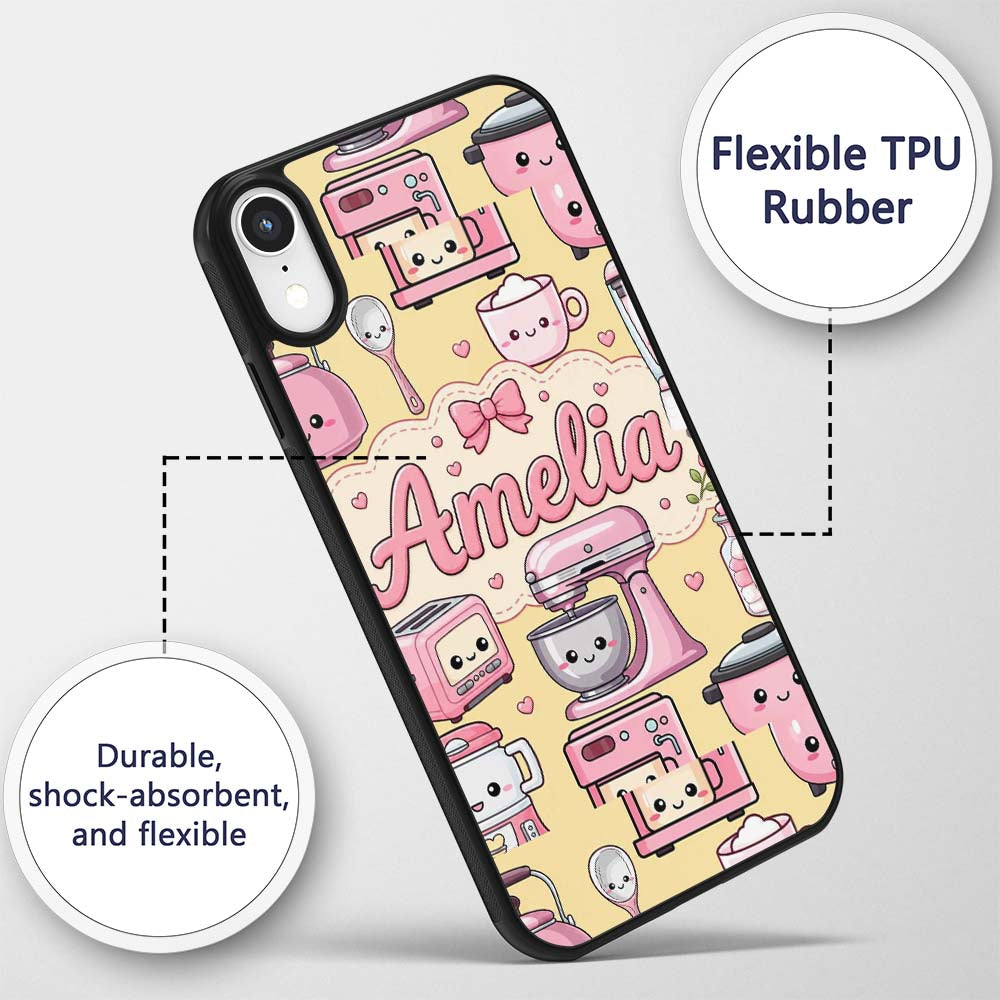 Cute Kawaii Appliances Mixer Toaster Blender Custom Name Protective Phone Case Mobile Cover Durable Everyday Smartphone Shock Resistant