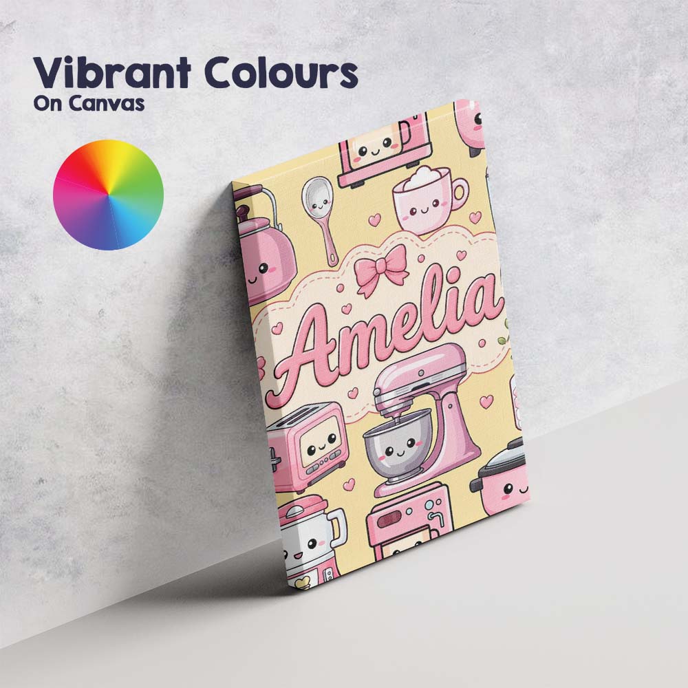 Personalised Name Cute Kawaii Appliances Custom Unique Gift Idea Elegant Feature Canvas Wall Art Print Decor Picture Ready to Hang